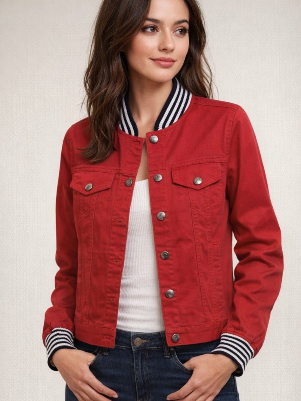 Red Sperry Denim Jacket Size S